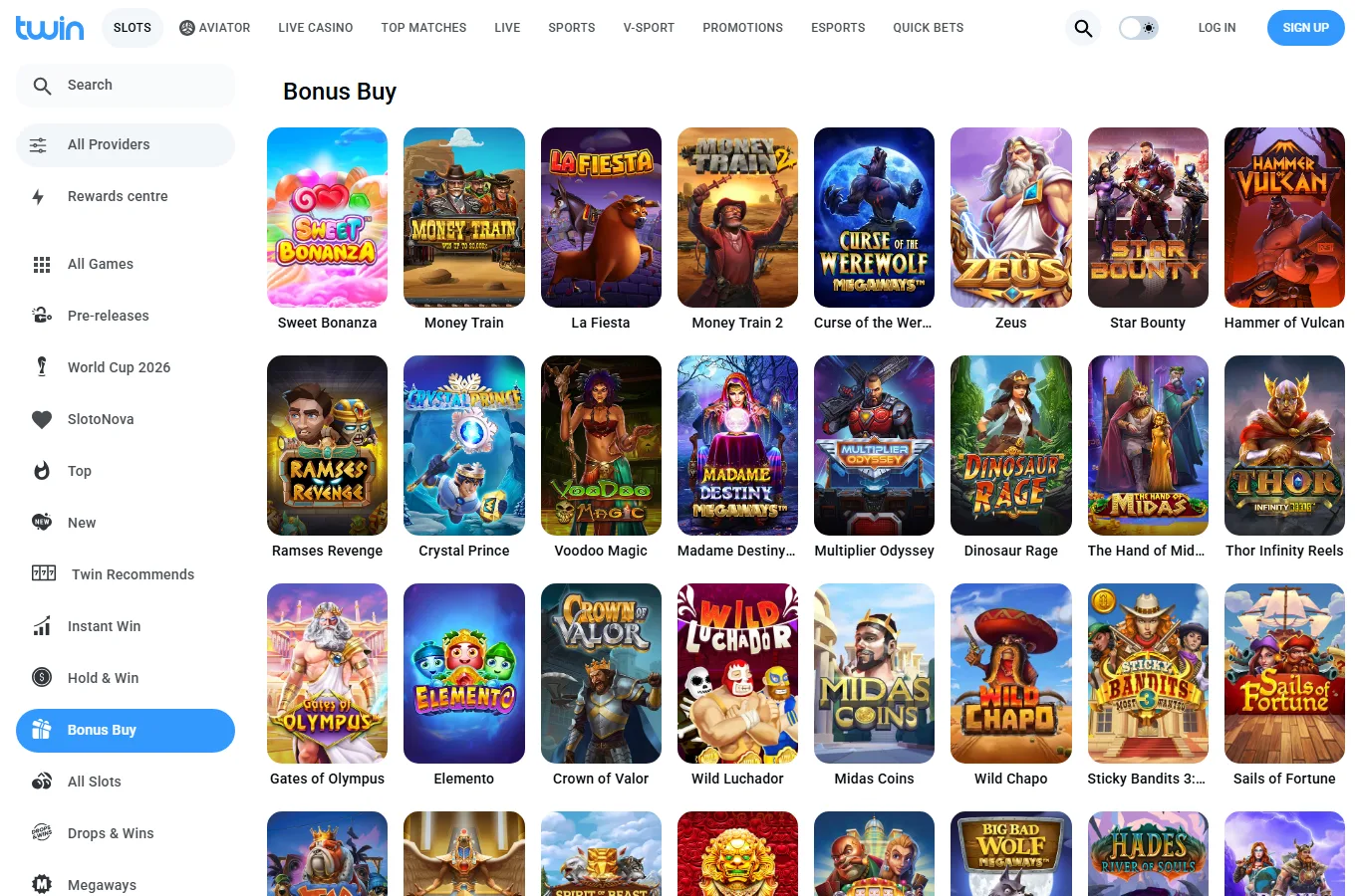 Bonusöversikt i Twins casinovy