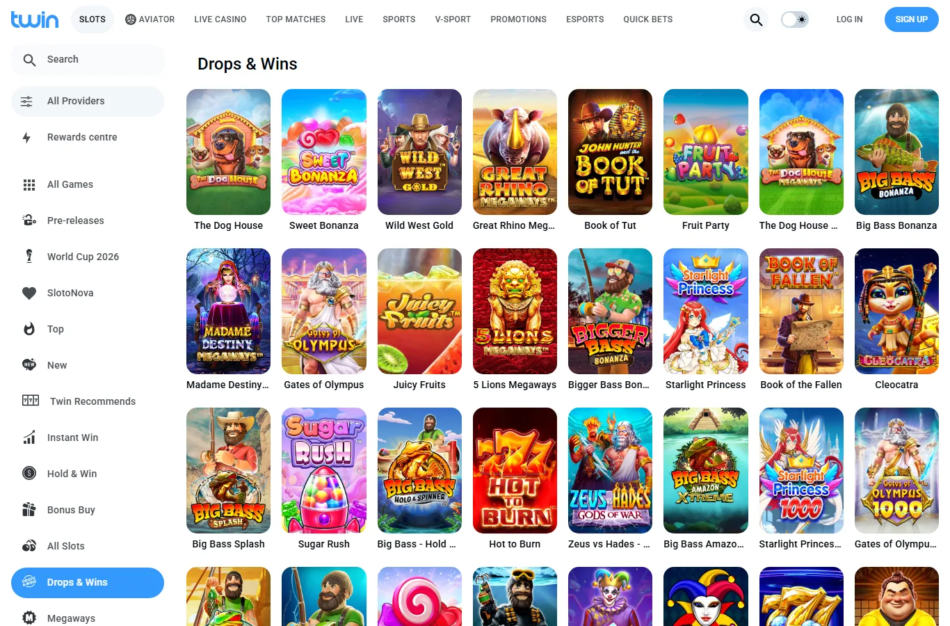 Drops and Wins-kategorin hos Twin