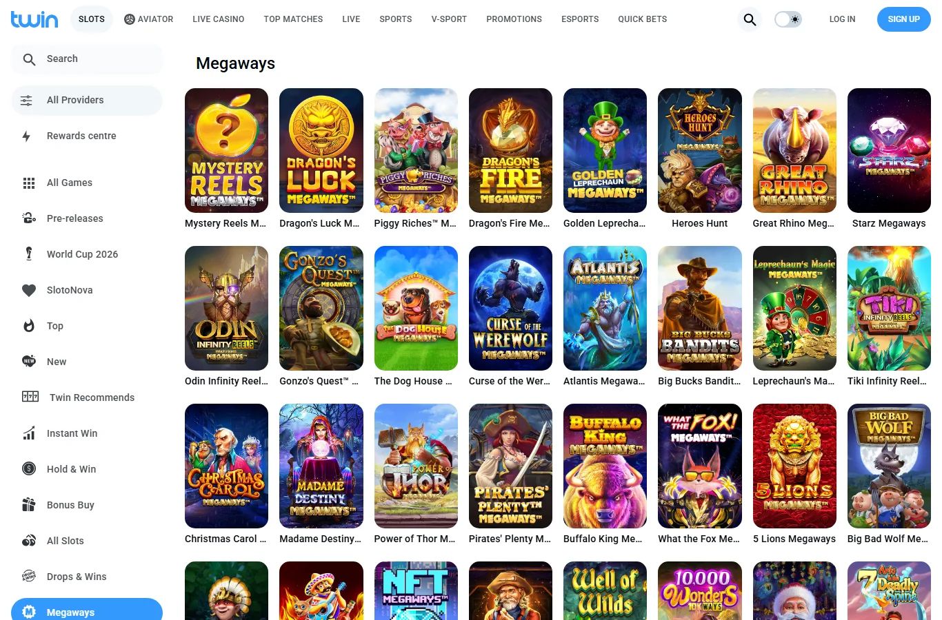 Megaways-kategorin i Twins spelutbud
