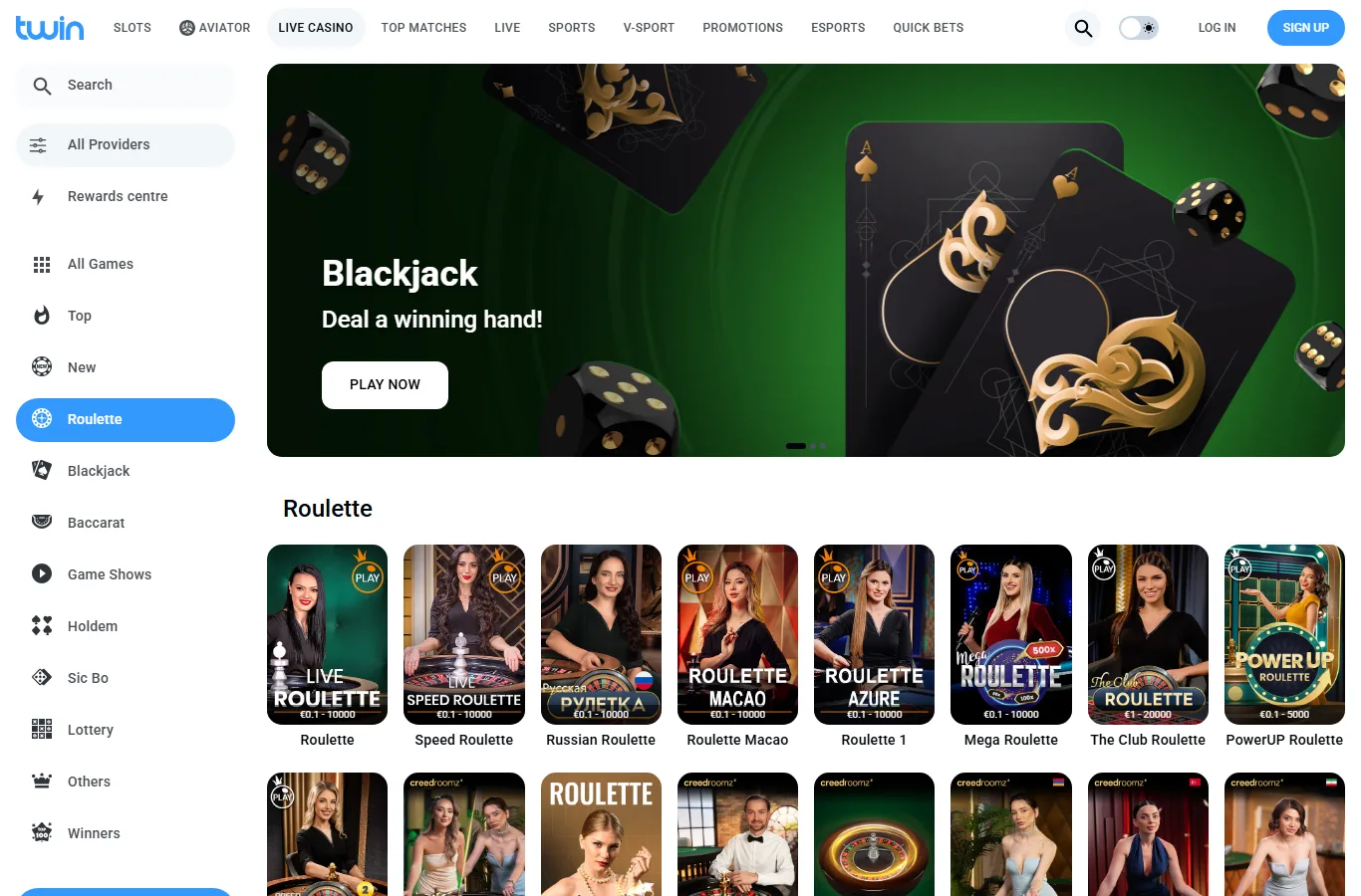 Roulettekategorin i Twins livecasino
