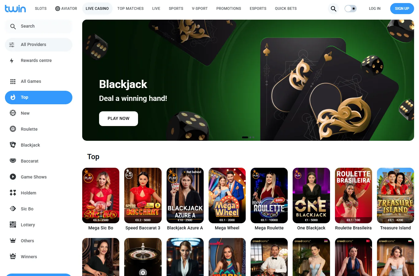 Populära livebord i Twins livecasino