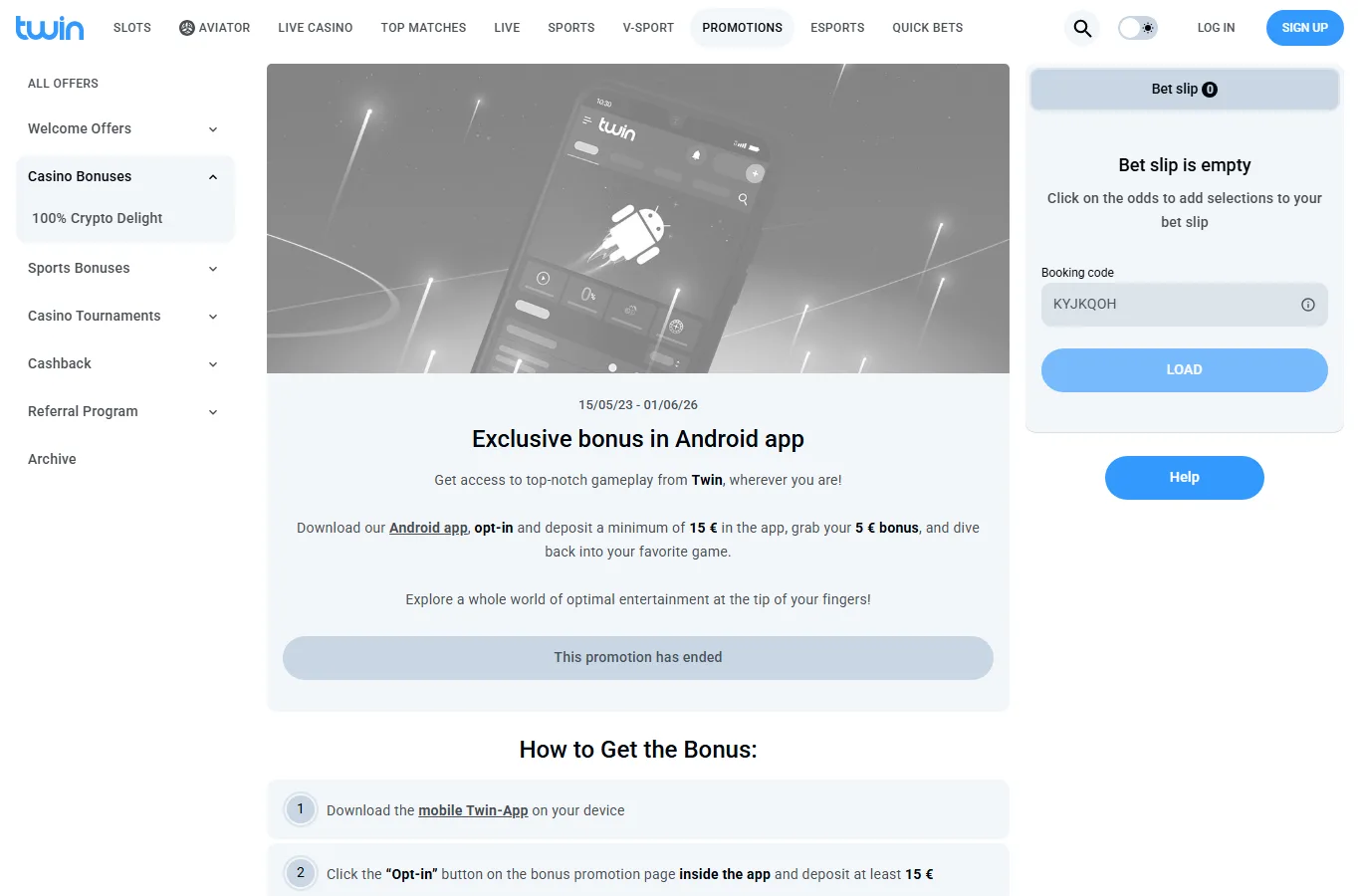 Android-sidan med hämtning av Twin-appen